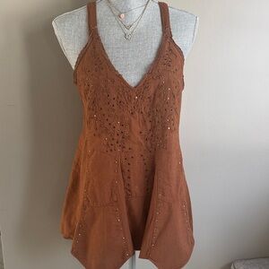 Free People Brown/Rust Camisole Top with bronze studs